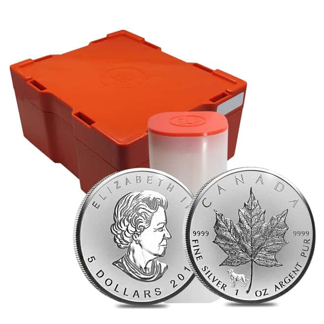 Lot of 50 - 2018 1 oz Silver Canadian Maple Leaf Lunar Dog Privy .9999 Fine $5 Coin BU (2 Roll,Tube of 25)