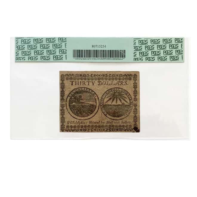 May 10, 1775 $30 Continental Currency PCGS 55 (About New)