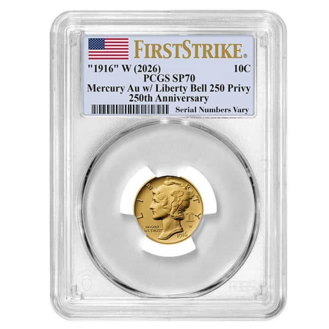 2026 1/10 oz Best of the US Mint 1916 Mercury Dime Gold Coin PCGS SP 70 FS