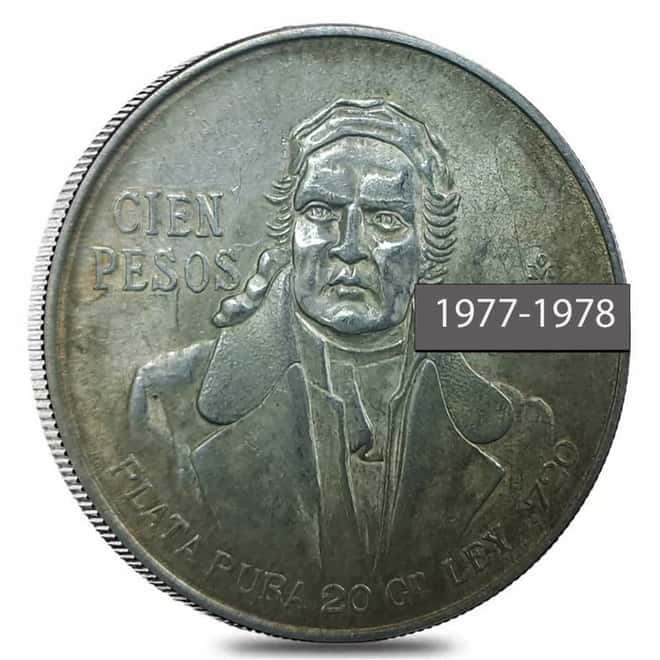 1977-1979 Mexico 100 Pesos Silver Coin Avg Circ (Random Year)