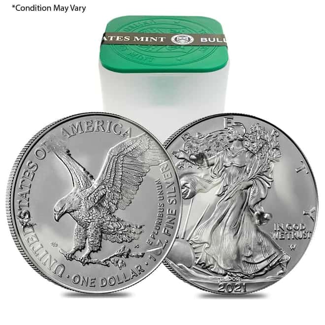 MILKY - Roll of 20 - 2021 1 oz Silver American Eagle $1 Coin Type 2 (Scruffy, Toned)