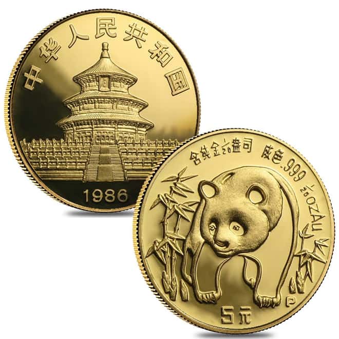 1986 P 1.9 oz Chinese Proof Gold Panda 5-Coin Set (Sealed)
