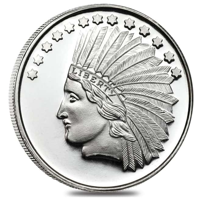 1 oz SilverTowne Indian Silver Round .999 Silver 