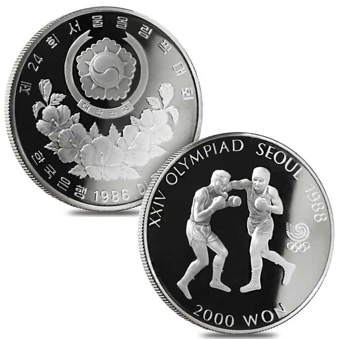 1988 2 oz Silver Korea Seoul Olympics Commemorative Proof 5 Coin Set (w/Box)