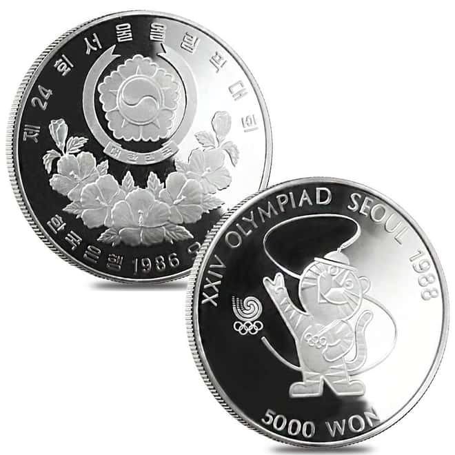 1988 2 oz Silver Korea Seoul Olympics Commemorative Proof 5 Coin Set (w/Box)