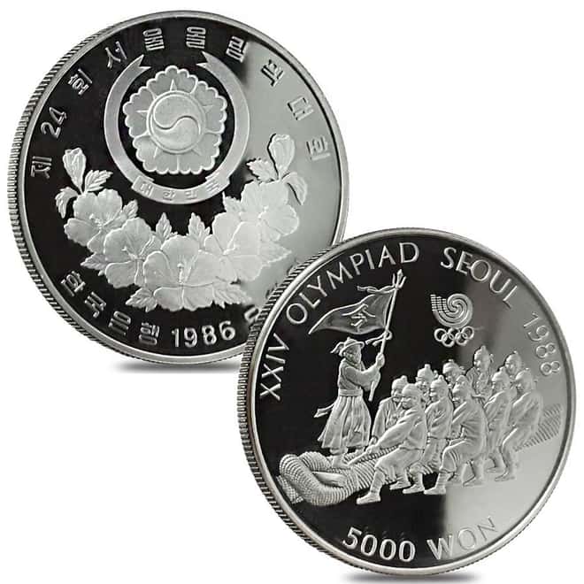 1988 2 oz Silver Korea Seoul Olympics Commemorative Proof 5 Coin Set (w/Box)