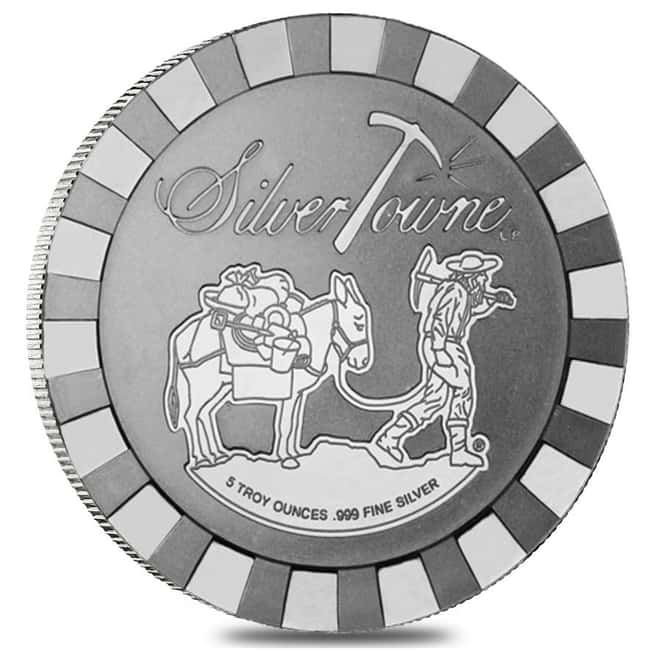 5 oz SilverTowne Prospector Stackable Silver Round .999 Silver