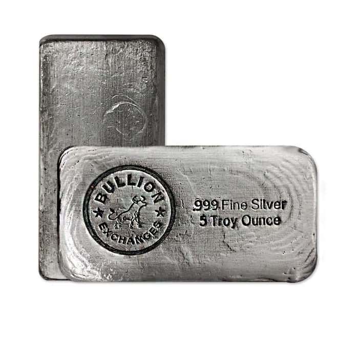 5 oz Bullion Exchanges Silver Hand Poured Bar .999 Fine (Antiqued)