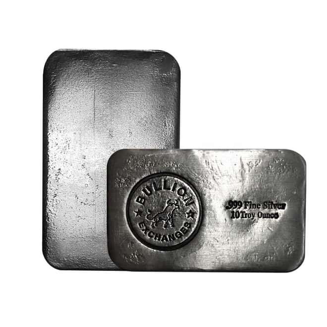 10 oz Bullion Exchanges Silver Hand Poured Bar .999 Fine (Antiqued)