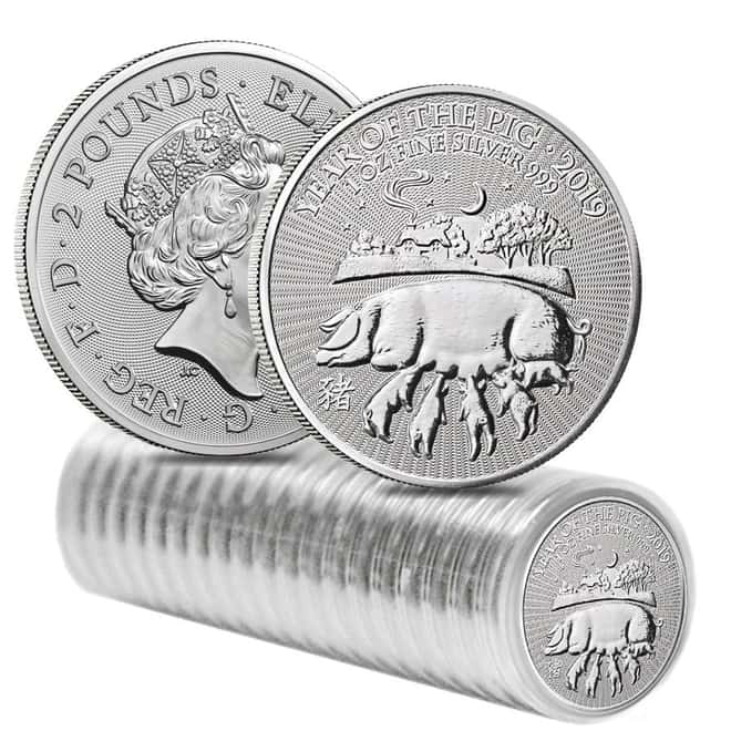 2019 Great Britain 1 oz Silver Year of the Pig Coin .999 Fine BU In Cap