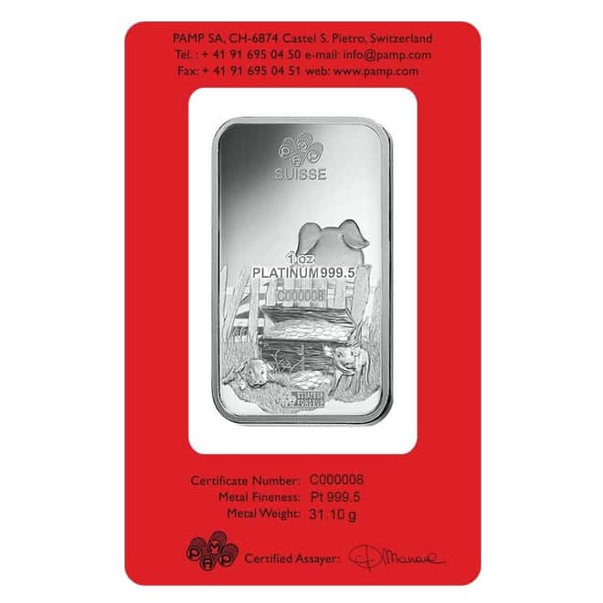1 oz PAMP Suisse Year of the Pig Platinum Bar (In Assay) Serial #8