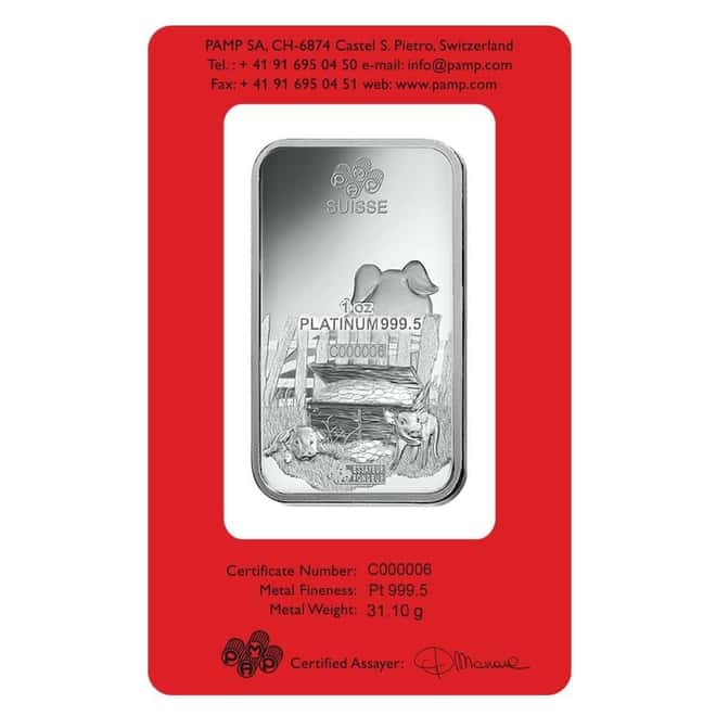 1 oz PAMP Suisse Year of the Pig Platinum Bar (In Assay) Serial #6