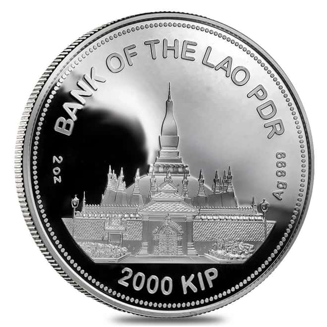 2019 2 oz Silver Laos Year of the Pig 2000 Kip Proof Coin .999 Fine (Gilded, Jade Layer, w/Box&COA)
