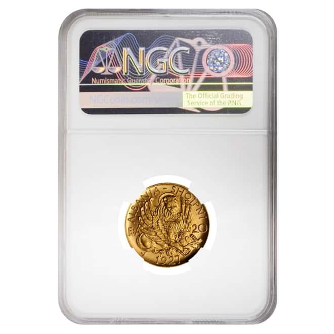 1927 V Albania 20 Franga Ari Prince Skanderbeg Gold Coin NGC MS 65