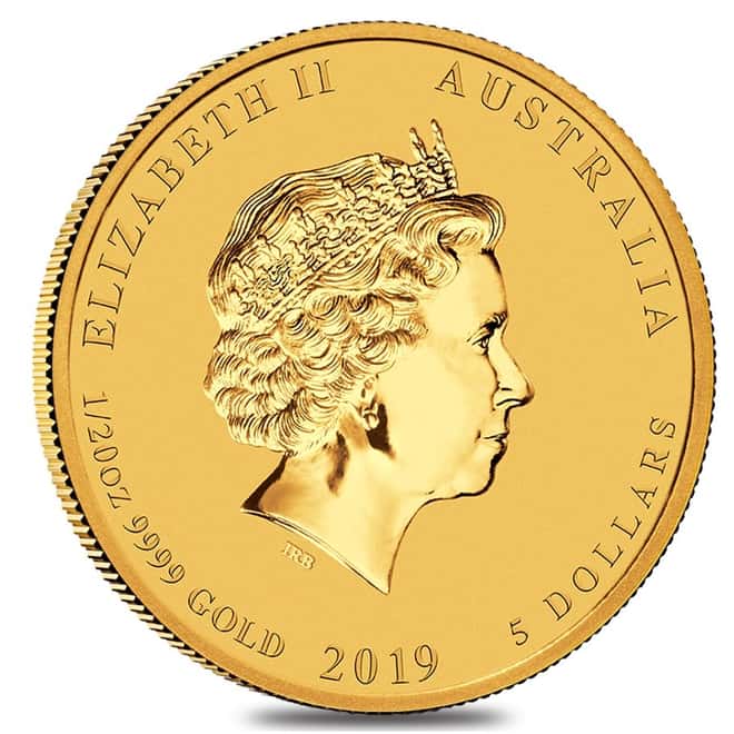 2019 1/20 oz Gold Lunar Year of The Pig BU Australia Perth Mint In Cap