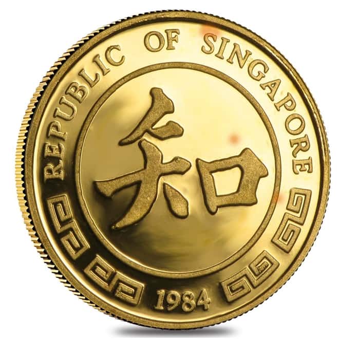 1984 1/10 oz Singapore 10 Singold Year of the Rat Gold Proof Coin (Sealed)
