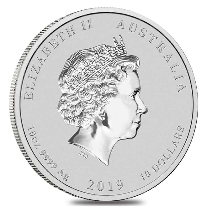 2019 10 oz Silver Lunar Year of The Pig BU Australian Perth Mint In Cap