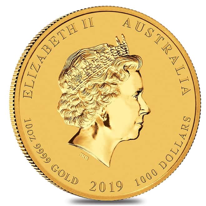 2019 10 oz Gold Lunar Year of The Pig BU Australia Perth Mint In Cap 