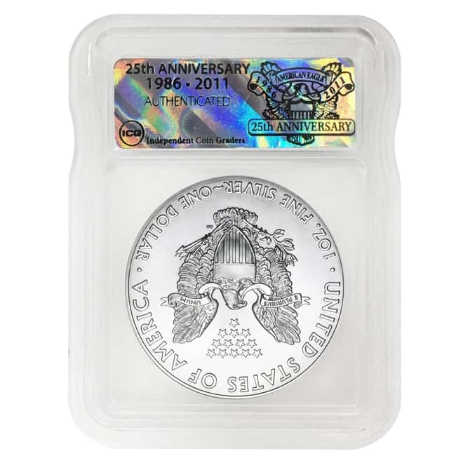 2011 1 oz Silver American Eagle ICG MS 70 FDOI (25th Anniversary)