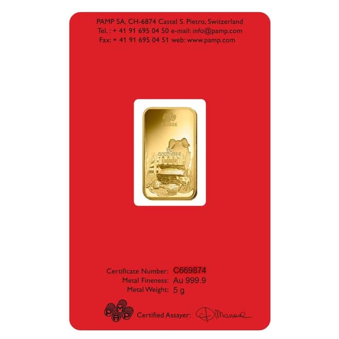 5 gram PAMP Suisse Year of the Pig Gold Bar (In Assay)