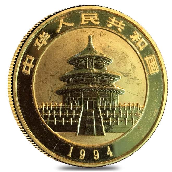 1994 1 oz Chinese Gold Panda 100 Yuan Small Date .999 Fine (Abrasions) 