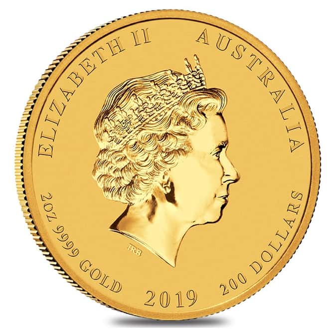 2019 2 oz Gold Lunar Year of The Pig BU Australia Perth Mint In Cap 
