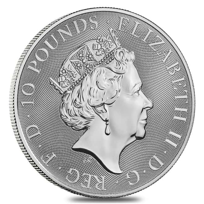 2019 Great Britain 10 oz Silver Queen's Beasts (Unicorn of Scotland) Coin .9999 Fine BU In Cap