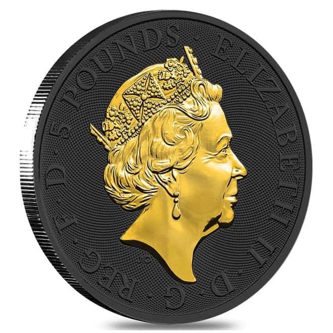 2019 Great Britain 2 oz Silver Queen's Beasts (Falcon) Coin .9999 Fine Black Ruthenium 24K Gold Edition (w/Box & COA)
