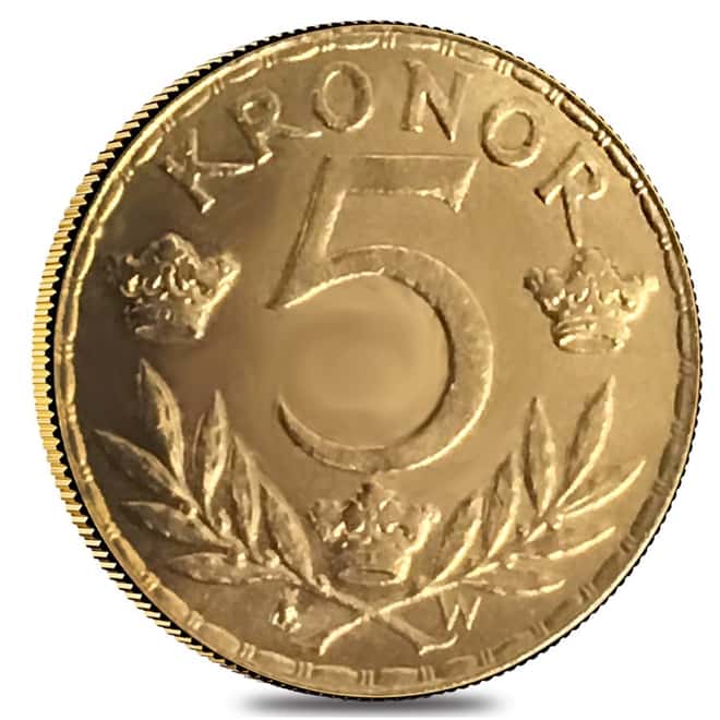 1920 Sweden 5 Kronor King Gustaf V Gold Coin AGW .0648 oz BU