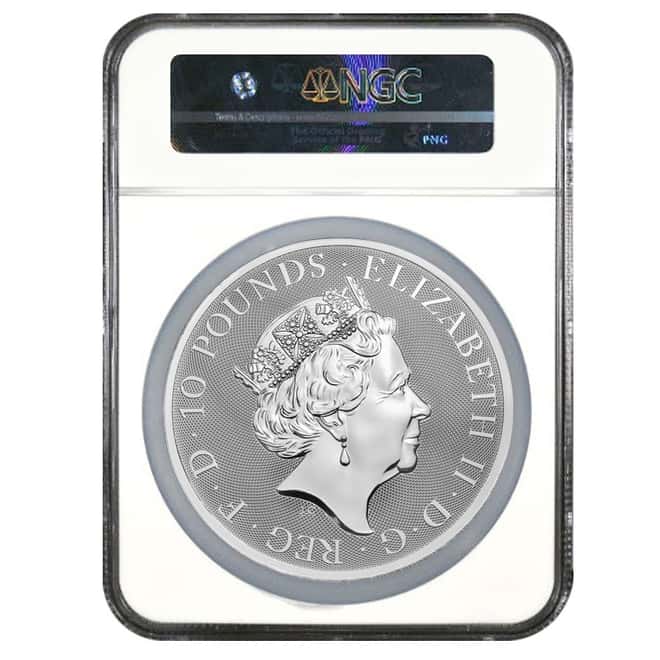2018 Great Britain 10 oz Silver Queen's Beasts (Red Dragon) Coin NGC MS 69 FDOI