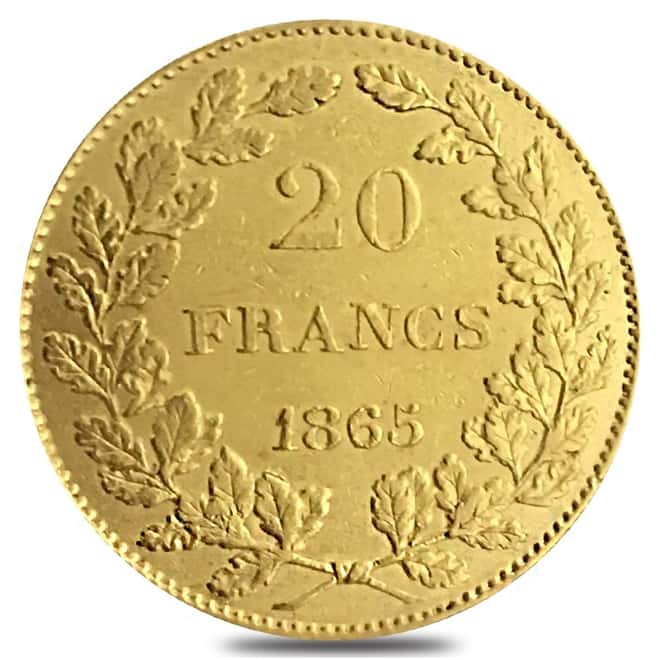 1865 Belgium Gold 20 Francs Leopold I Avg Circ AGW .1867 oz