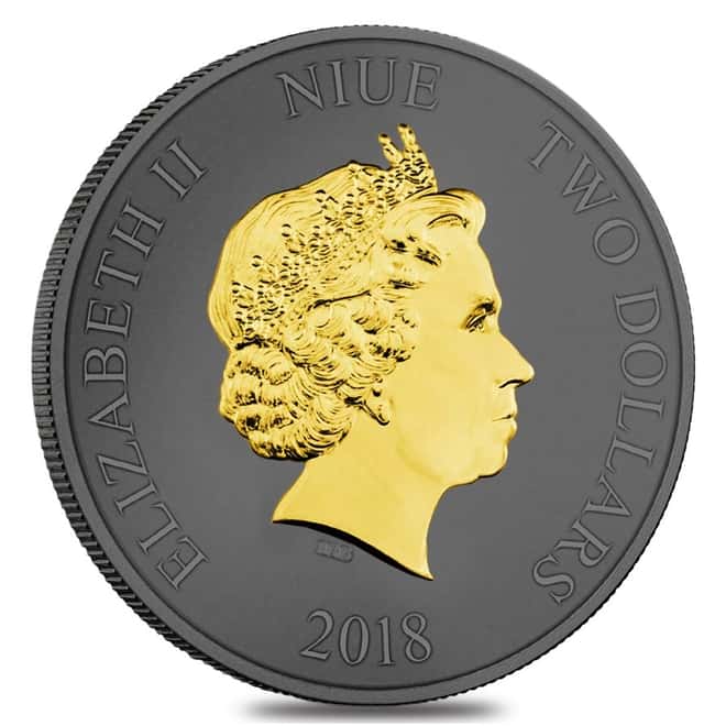 2018 1 oz Niue Silver $2 Star Wars Stormtrooper Black Ruthenium 24K Gold Edition (w/Box & COA)