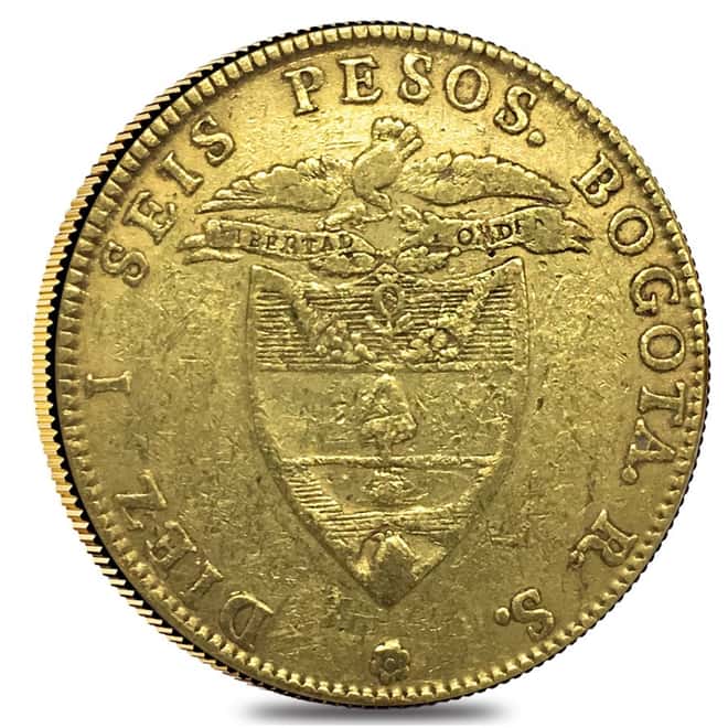 1837 Colombia 16 Pesos Gold Coin Ex Jewelry AGW .7595 oz