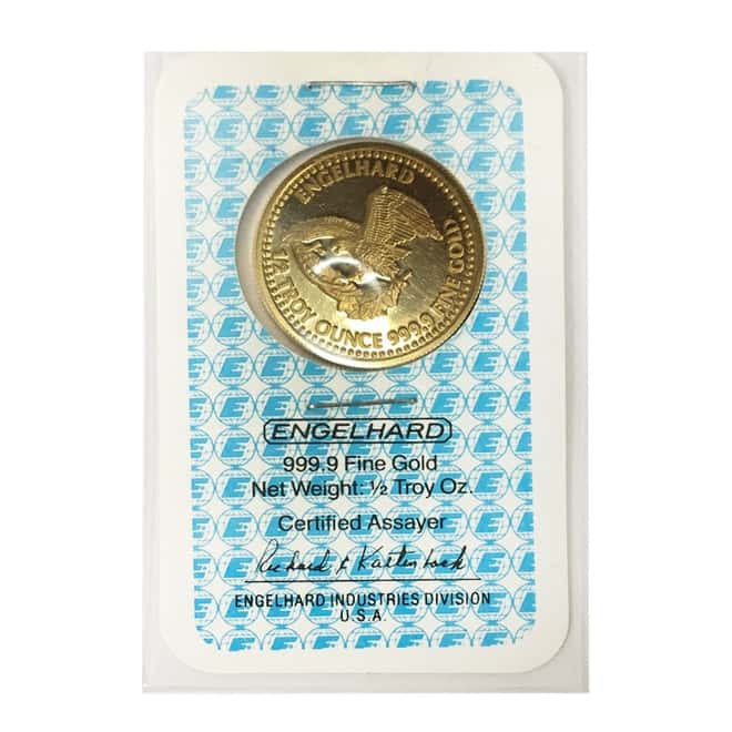 1/2 oz Engelhard Gold Round Prospector .9999 Fine (In Assay)