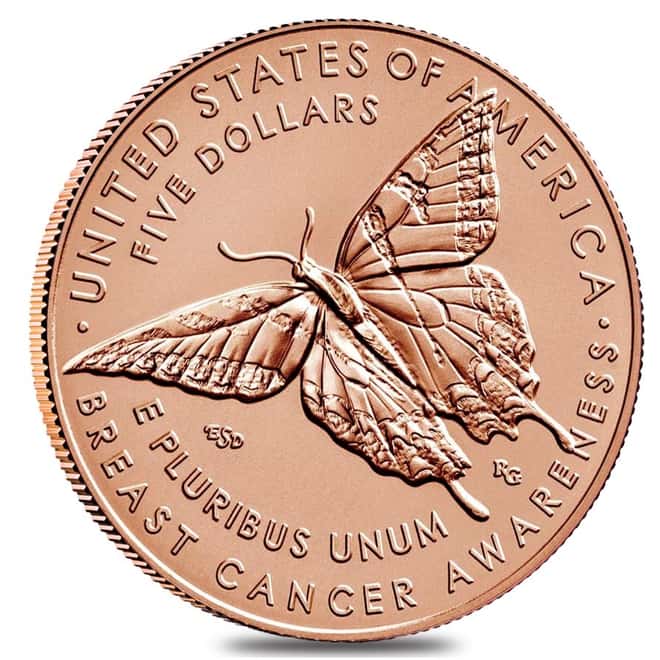 2018 W Breast Cancer Awareness $5 Burnished Gold Commemorative (w/Box & COA)