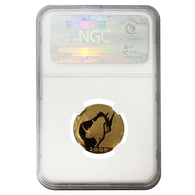 2009 1/4 oz Proof Gold South Africa Natura White Rhinoceros NGC PF 69 UCAM