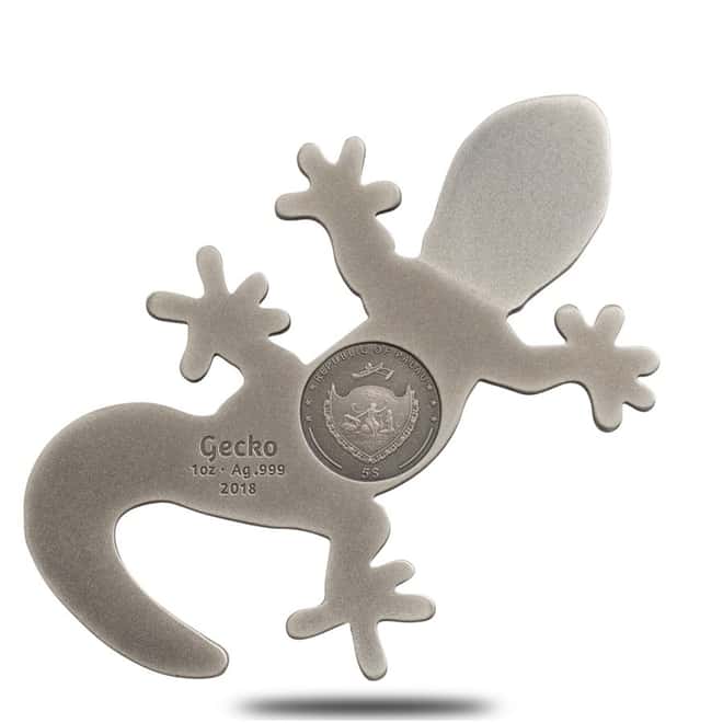 2018 1 oz Palau Gecko Natural Perspectives High Relief Antiqued Silver Coin $5 .999 Fine (w/Box)