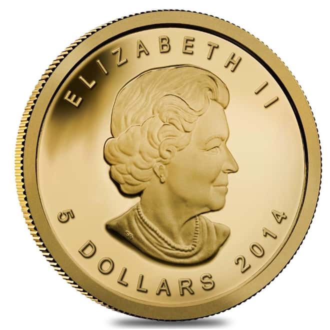 2014 1/10 oz Gold Canadian Woolly Mammoth $5 Proof Coin .9999 Fine (w/Box & COA)