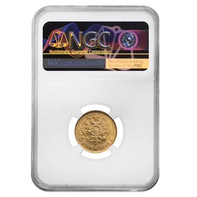 1898 Russia 5 Roubles Nicholas II Gold Coin NGC MS 64