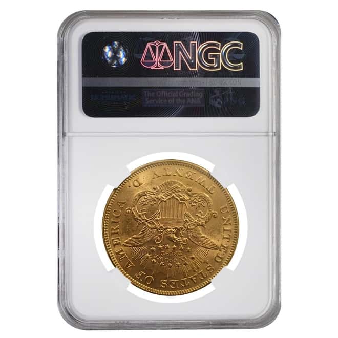 1873 $20 Open 3 Liberty Head Double Gold Eagle Coin NGC AU 58