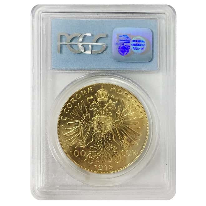 1915 Austria 100 Corona Gold Coin PCGS Gem UNC 9-11-01 WTC Ground Zero