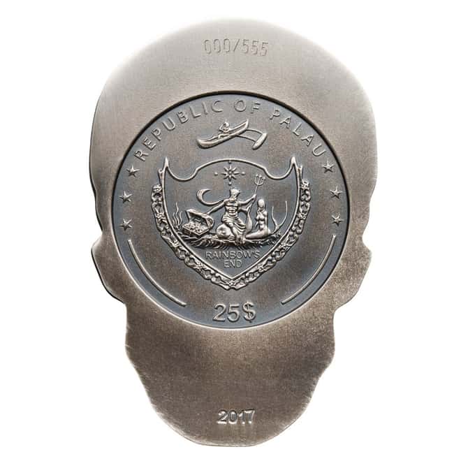 2017 1/2 Kilo Palau Big Skull High Relief Antiqued Silver Coin $25 .999 Fine