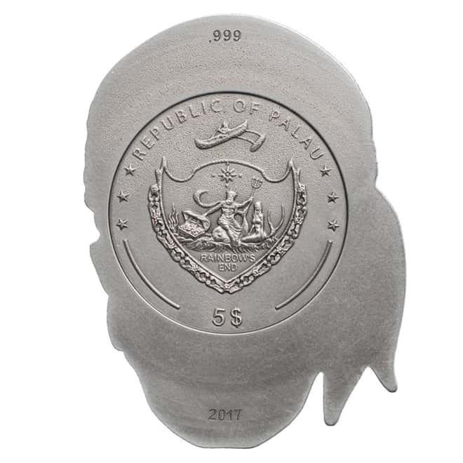2017 1 oz Palau Pirate Skull High Relief Antiqued Silver Coin $5 .999 Fine (w/Box)
