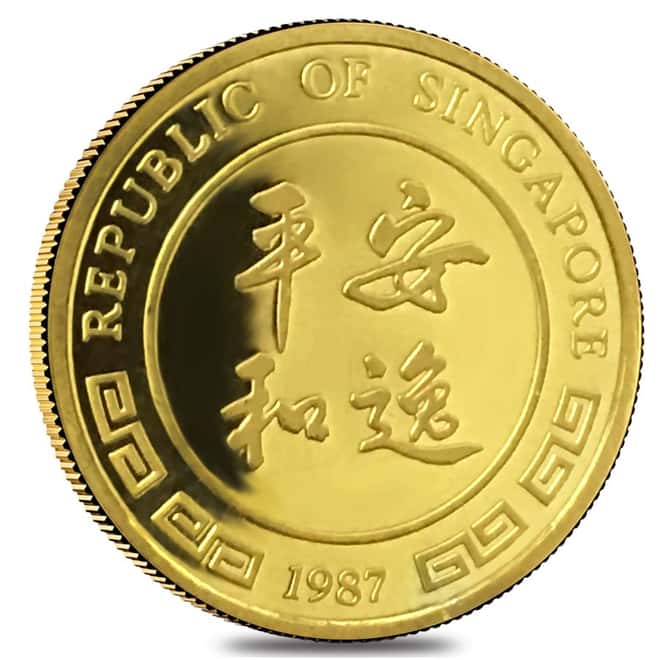 1987 1/10 oz Gold Singapore 10 Singold Year of the Rabbit Proof Coin