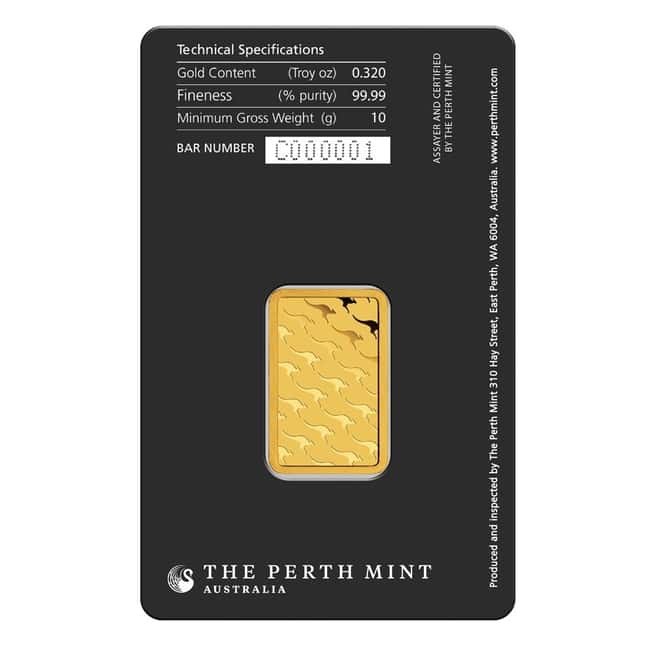 10 gram Perth Mint Gold Bar .9999 Fine (In Assay)