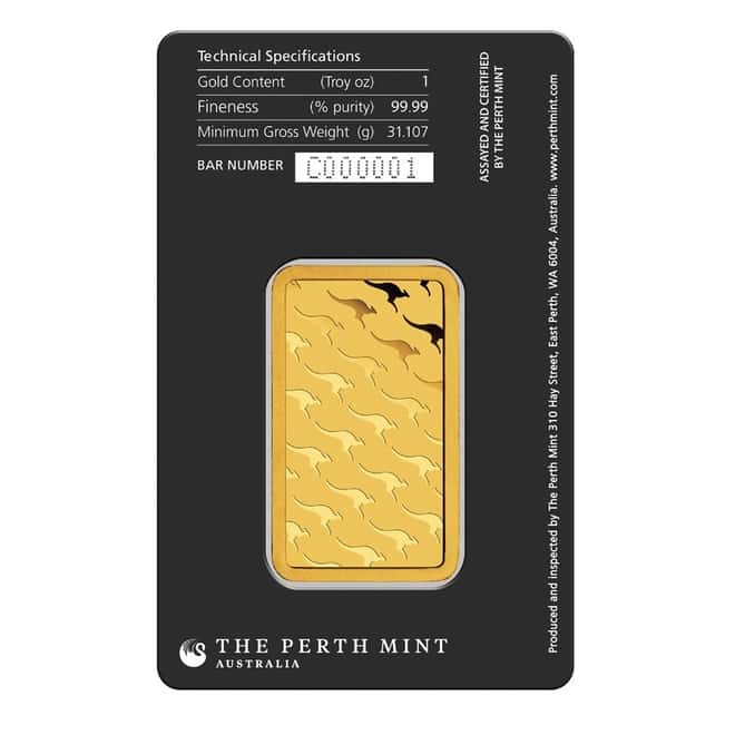 1 oz Perth Mint Gold Bar .9999 Fine (In Assay)