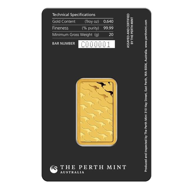 20 gram Perth Mint Gold Bar .9999 Fine (In Assay)