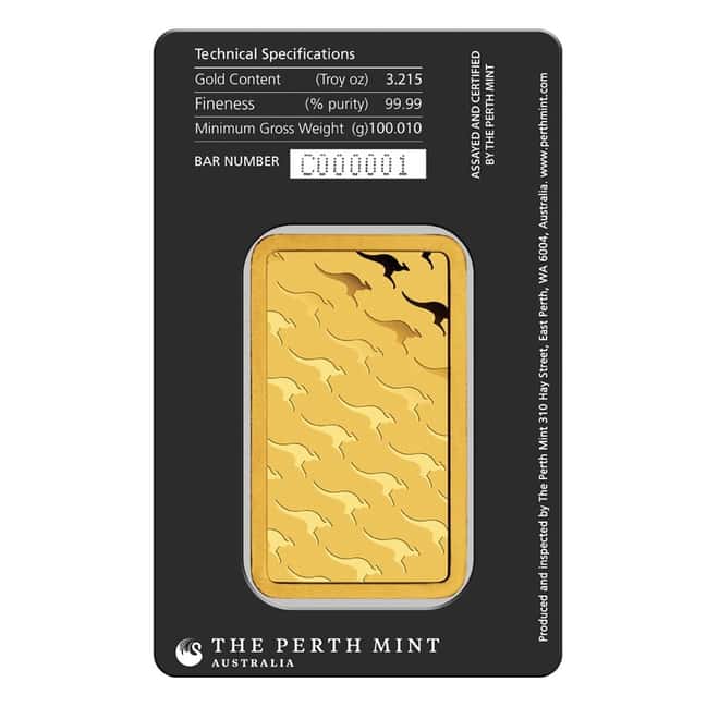 100 gram Perth Mint Gold Bar .9999 Fine