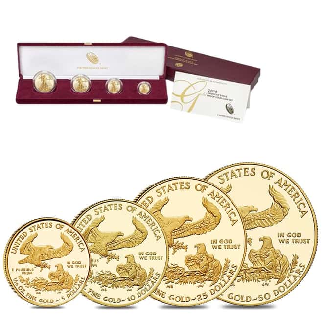 2018-W 1.85 oz Proof Gold American Eagle 4-Coin Set (w/Box & COA)