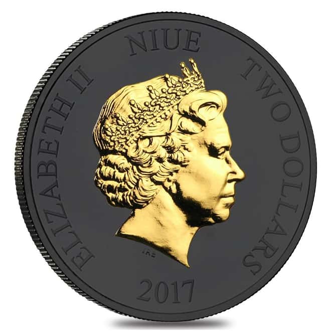 2017 1 oz Niue Silver $2 Star Wars Darth Vader Black Ruthenium 24K Gold Edition (w/Box & COA) 